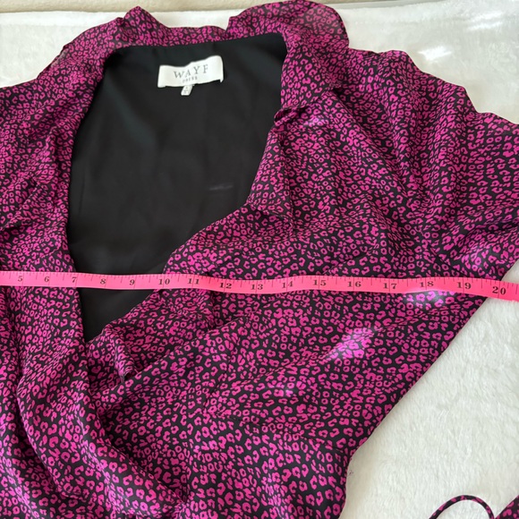 WAYF Dress Maddie Ruffled Wrap Dress, Pink/Black Size L - Picture 13 of 15